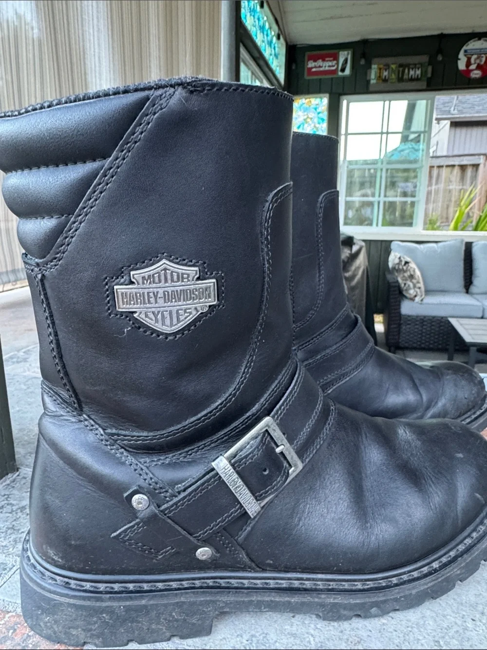 Harley-Davidson Black Leather Harness Zip Motorcycle Boots